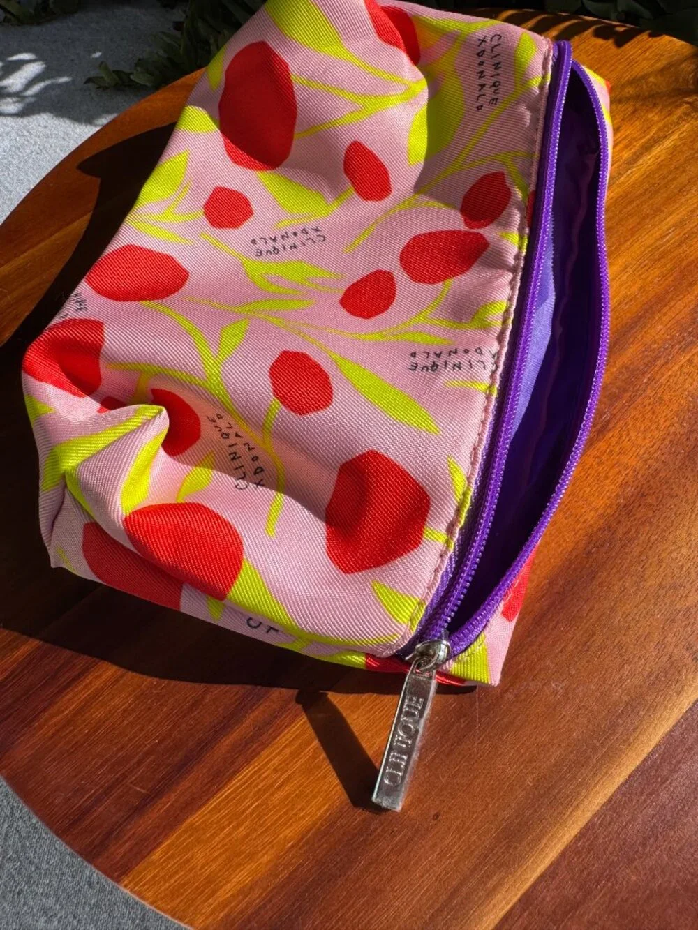 Clinique x Donald Robertson Pink Cherry Floral Cosmetic Makeup Bag Pouch